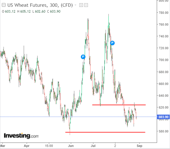 US Wheat Futures 5-Hour Chart