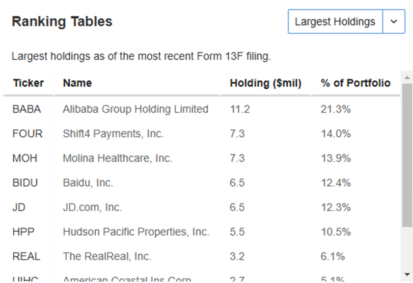 Michael Burry Portfolio