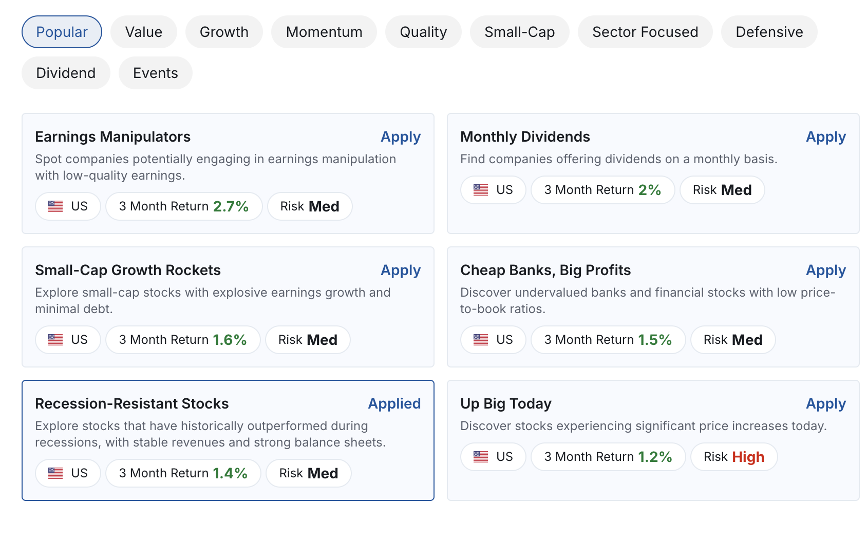 Recession-Resistant Stocks Screener