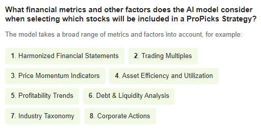Indicadores financeiros considerados pela IA