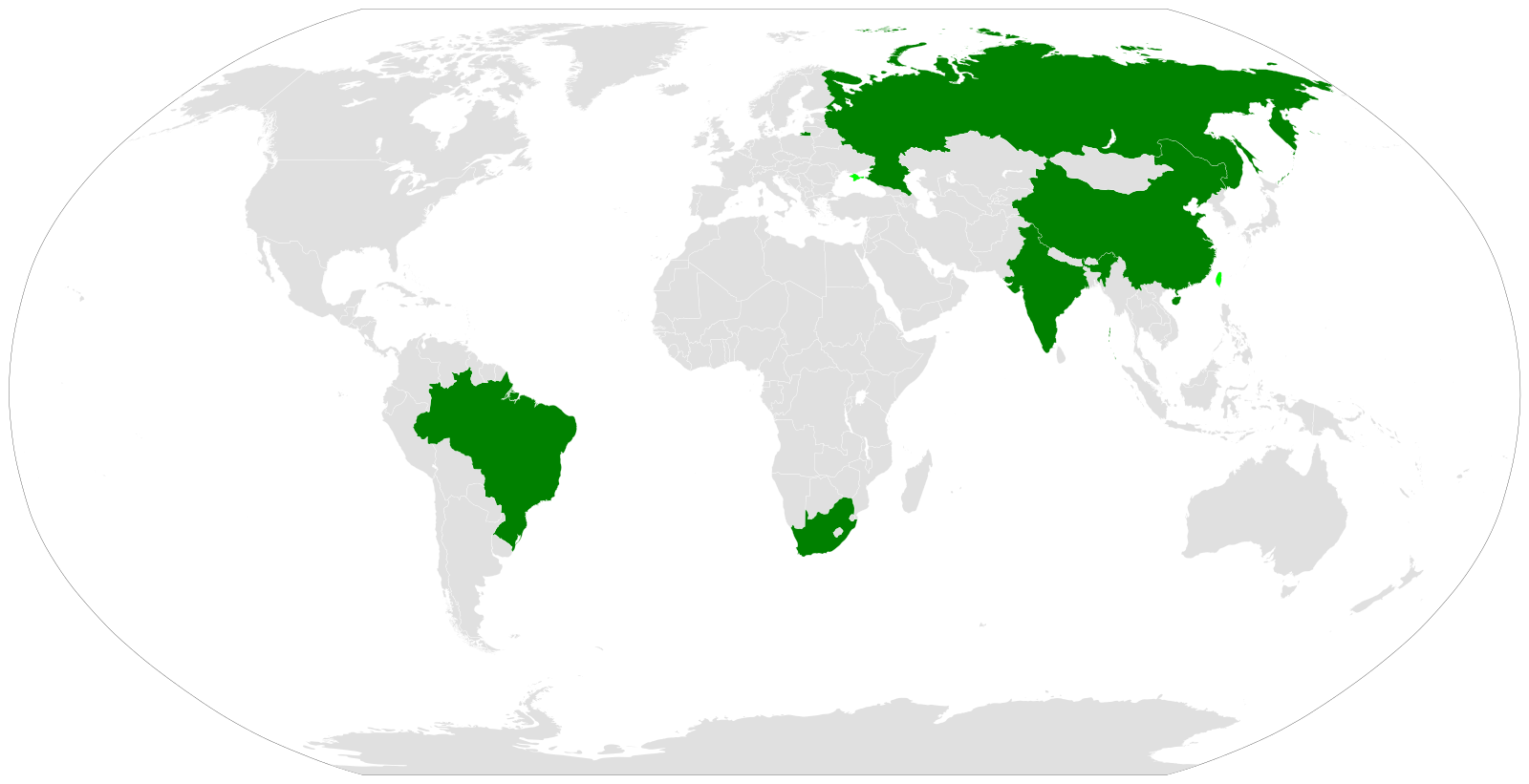 Mapa krajów należących do BRICS